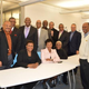The William Monroe Trotter Group on Monday at Jackson State University. Standing, from left, Joe Davidson, Askia Muhammad, Wayne Dawkins, Rodney Brooks, Les Payne, Monroe Anderson, Randall Pinkston, DeWayne Wickham and Richard Prince. Seated, from left: Rochelle Riley, Tonyaa Weathersbee and Betty Bayé. Pinkston, a Jackson native who now reports for Al Jazeera America, was a presenter.
Trotter Group